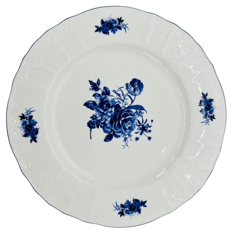 Luhpar Porcelain Dinner Plate 10.5", Blue Floral Design with Blue Rim