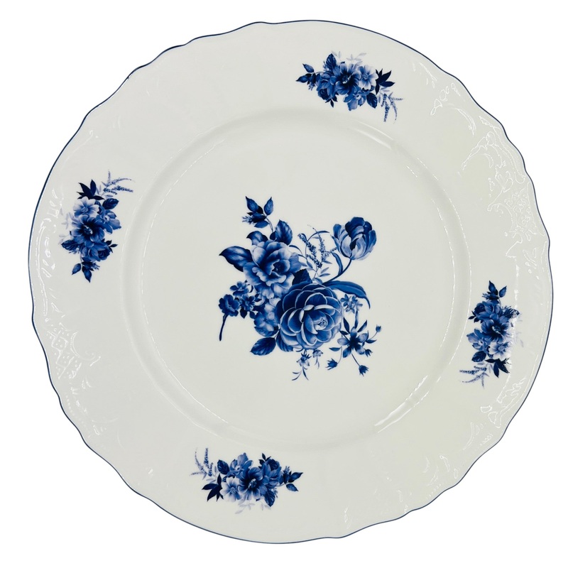 Luhpar Porcelain Dinner Plate 12", Blue Floral Design with Blue Rim