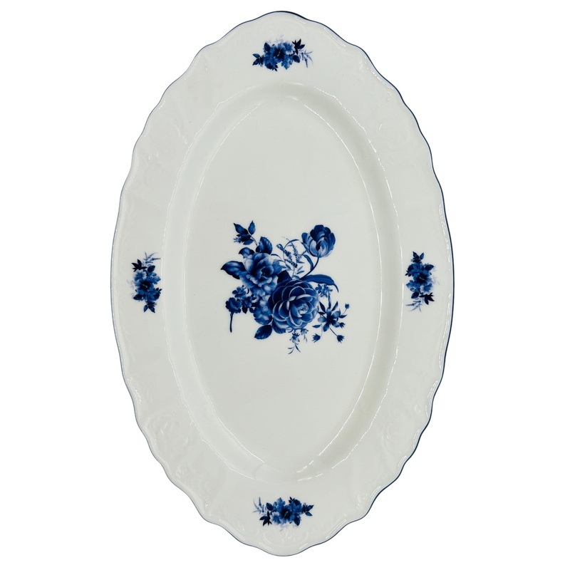 Luhpar Porcelain Oval Plate 12"*7.6", Blue Floral Design with Blue Rim