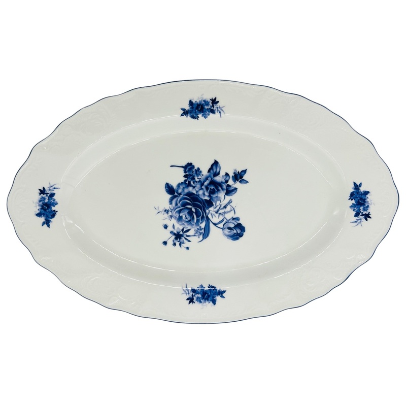 Luhpar Porcelain Oval Plate 14"*9", Blue Floral Design with Blue Rim