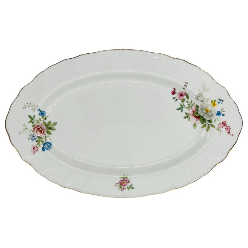 Luhpar Porcelain Oval Plate 14"*9", Multicolor Floral Design with Gold Rim