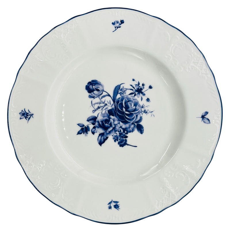 Luhpar Porcelain Plate 8.5", Blue Floral Design with Blue Rim