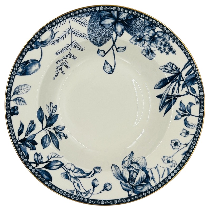 Luhpar Porcelain Soup Plate 8.5", Blue Floral Design with Gold Rim