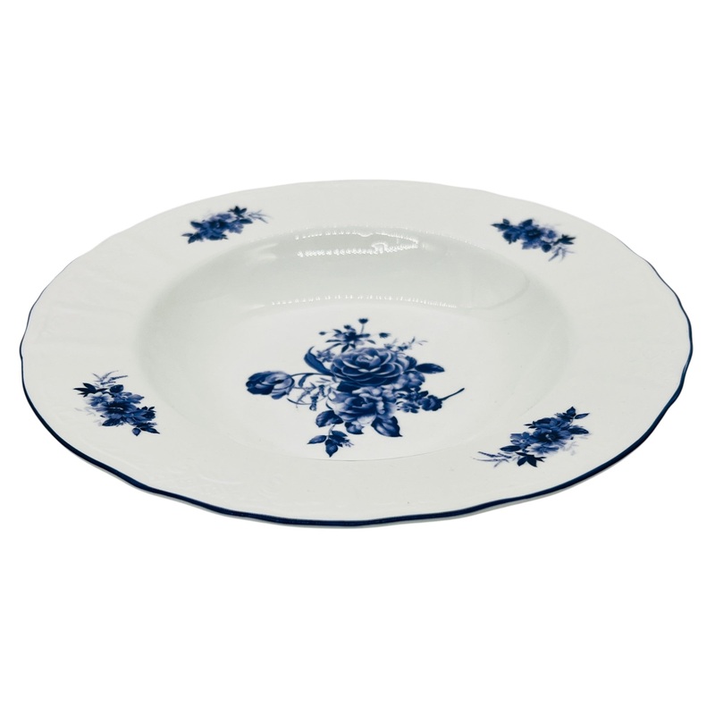 Luhpar Porcelain Soup Plate 9", Blue Floral Design with Blue Rim