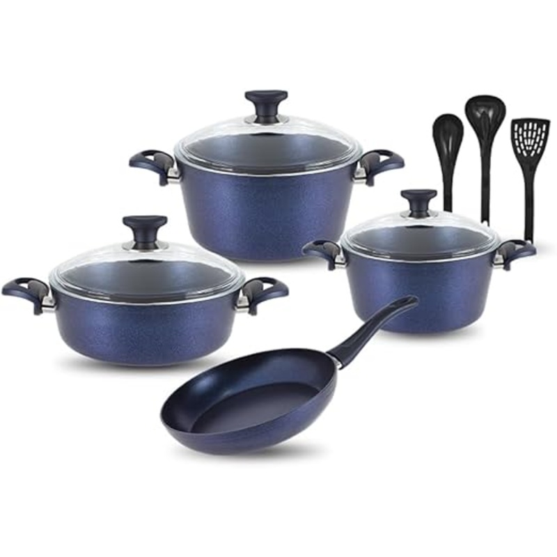 Nautilus Kichenware QUANTUM Granite Non Stick Cookware Set, 10pcs Pots and Pans Set, Suitable for All Stoves, Dishwasher/Oven Safe Cookware Set | Kitchen Cooking Sets | Made in TURKEY - Blue
