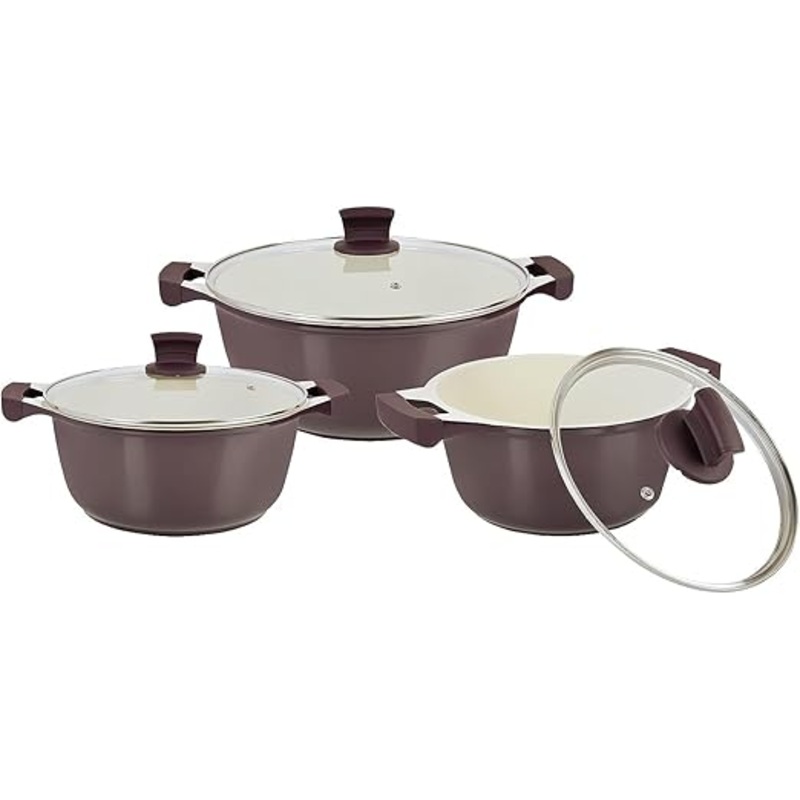 Prestige Cast Aluminium Ceramic Non Stick Cookware Set, Purple, 6 Piece, PR80955