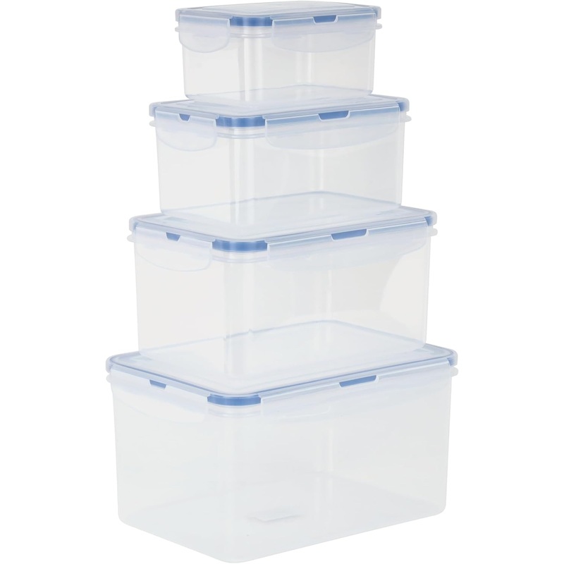 Royalford 4pcs Set of Food Storage Containers with Lid RF12630 Plastic Prep Containers Snap Locking Lids for Microwave Oven Fridge Dishwasher Safe 500ml, 1000ml, 2350ml, 3700ml Airtight Re-usable