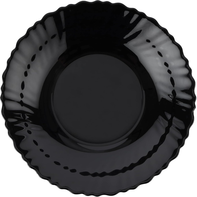 Royalford Opalware Shallow Soup Plates RF11904  Pasta Plates, Dinner Plates, Deep Plates, Cereal Plates, Oats Meal, Microwave Safe, Freezer Safe, Dishwasher Safe-22CM-Black