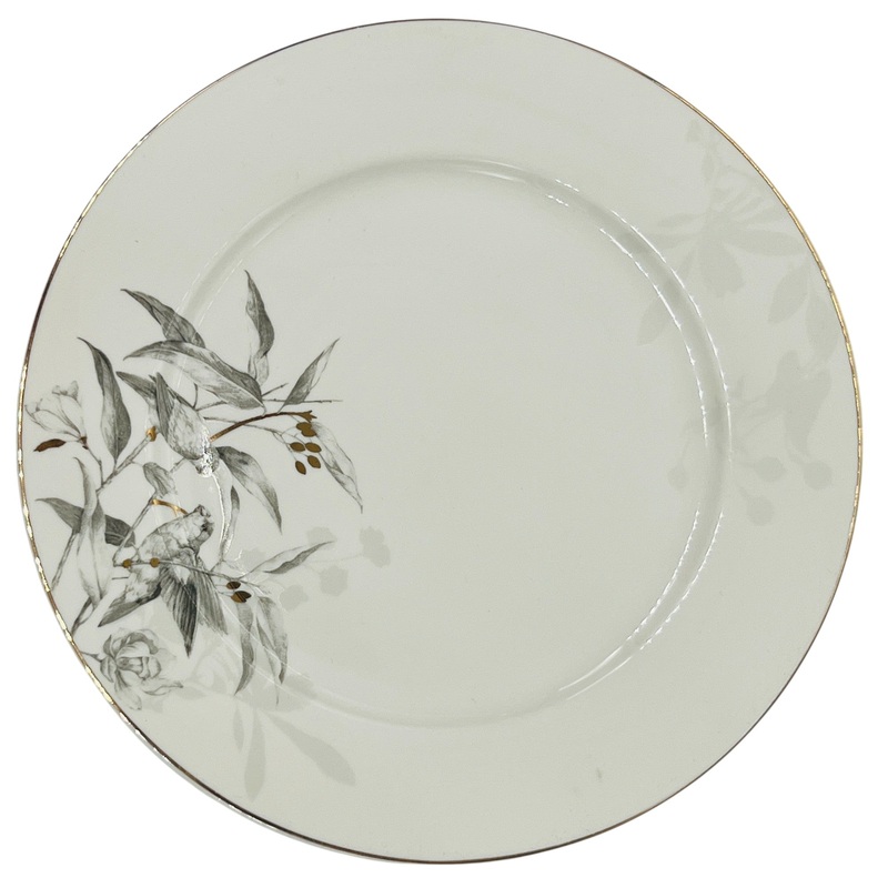 Solecasa Porcelain Dessert Plate 8", White-Grey Floral Designs
