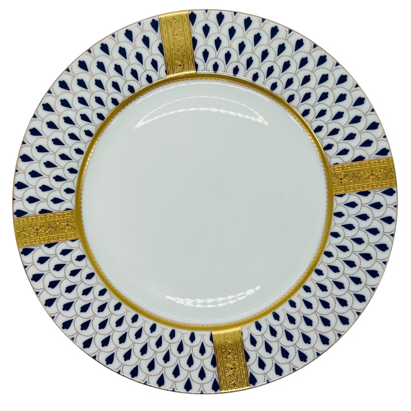 Veronese Ceramic Dinner Plate 10.75", Italian Design, Blue and Gold, PE19295