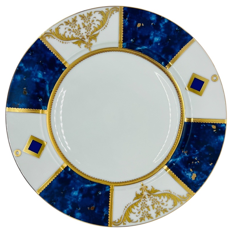 Veronese Ceramic Dinner Plate 10.75", Italian Design, Royal Blue and Gold, PE19151