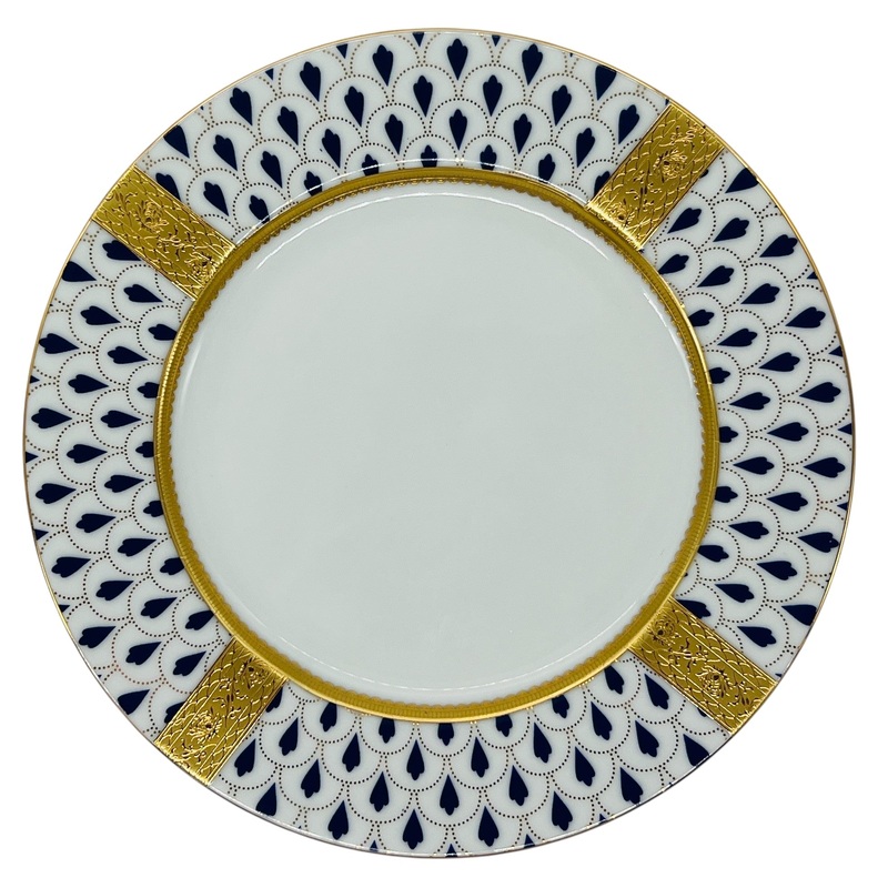 Veronese Ceramic Plate 8", Italian Design, Blue and Gold, PE19296