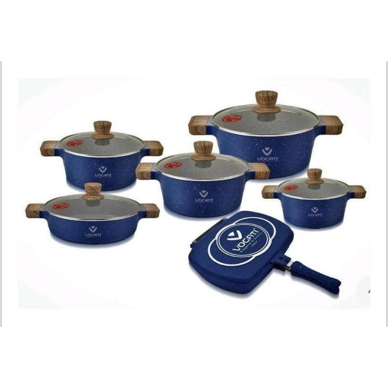 VOGATI 12pcs Granite Die-Cast Cookware Set, Casserole with Lid-20cm, 24cm, 28cm, 32cm / Shallow Casserole-28cm / Double Frypan-32cm