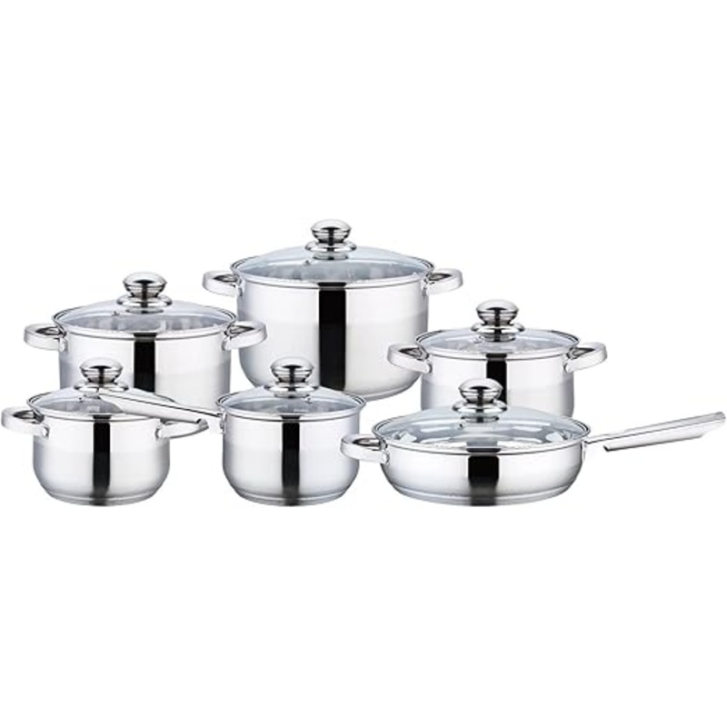 Wilson by Cuisine Art Stainless Steel 12-Piece Cookware Set - Casserole, Saucepan, Fry Pan|Cooking set | Heavy Duty With Stainless Steel Handle | Gas, Stovetops Compatible For Family Meals