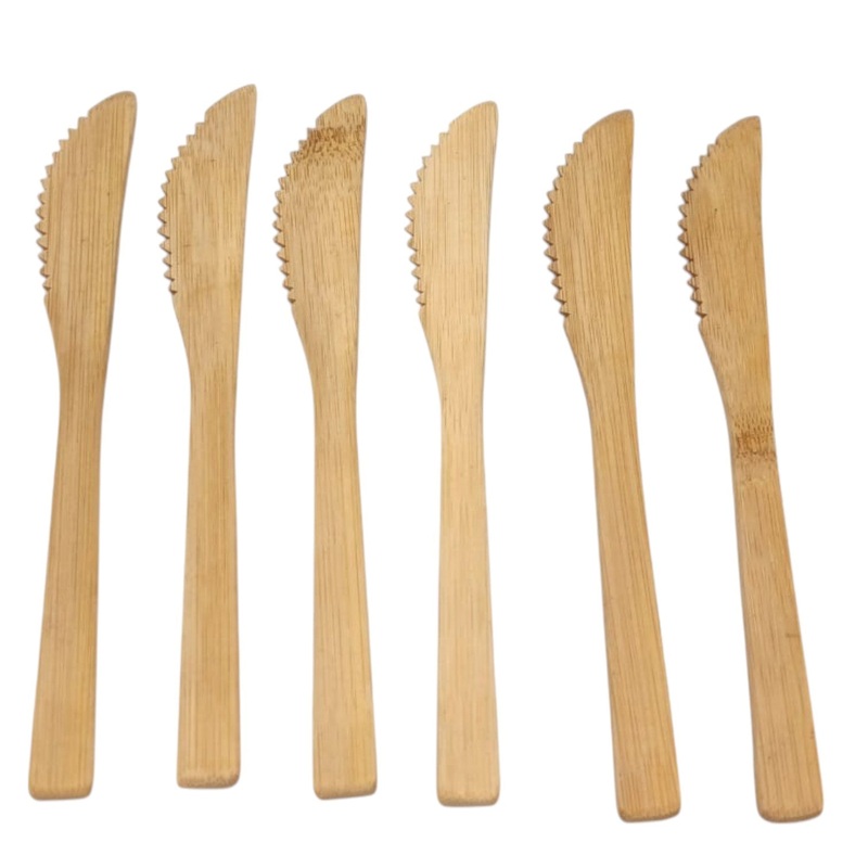 AKDC Disposable Knife Wooden Dining Flatware Ideal for Kids Birthday, Wedding & Party-Set Of 6Pcs-19cmX2.5cm