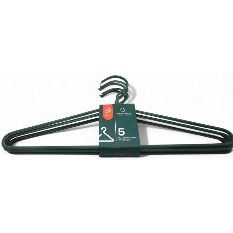 Al Kabayel Pu Leather Coated Wire Hangers  Set of 5 Green