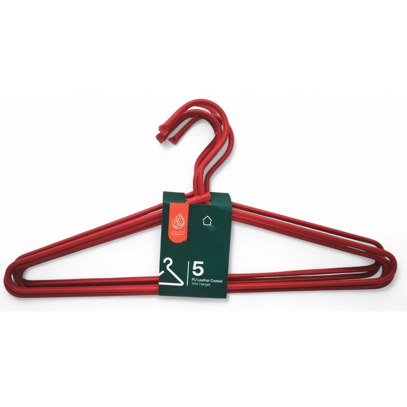 Al Kabayel Pu Leather Coated Wire Hangers  Set of 5 Red