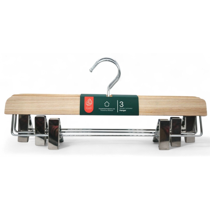 Al Kabayel Wooden Hangers With Clips 3-Pack