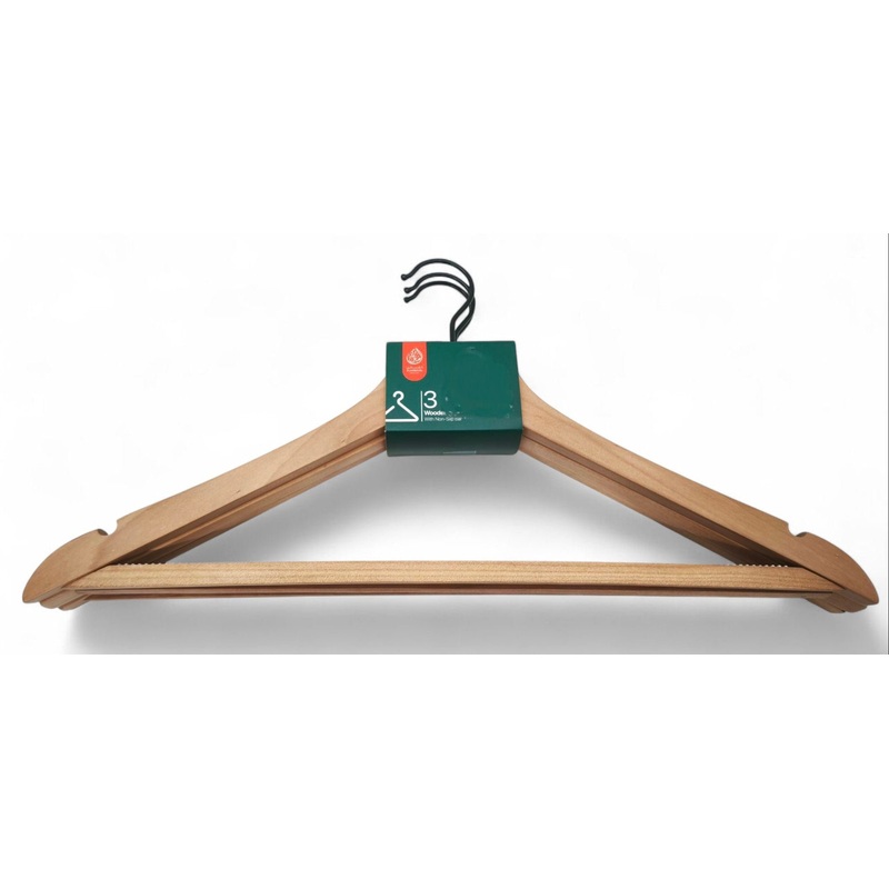 Al Kabayel Wooden Hangers With Non-Slip Bar  3-Pack