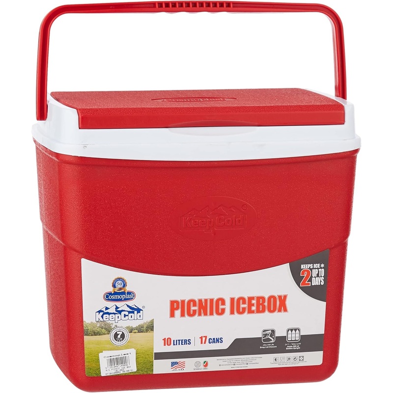 COSMOPLAST Picnic Ice Box 10 Liter, Hold upto 17 Cans, Keep Ice upto 2 Days, Red