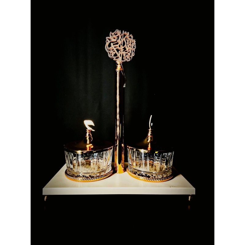Majlis Candy Bowl 2Pcs With Stand Cream And Gold