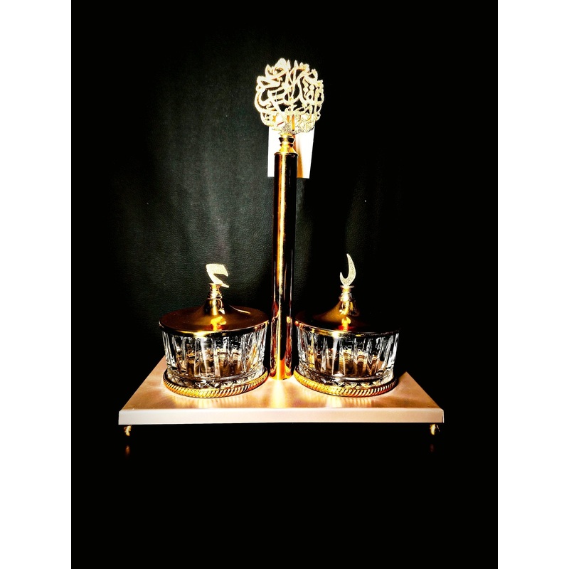 Majlis Candy Bowl 2Pcs With Stand Light Brown And Gold