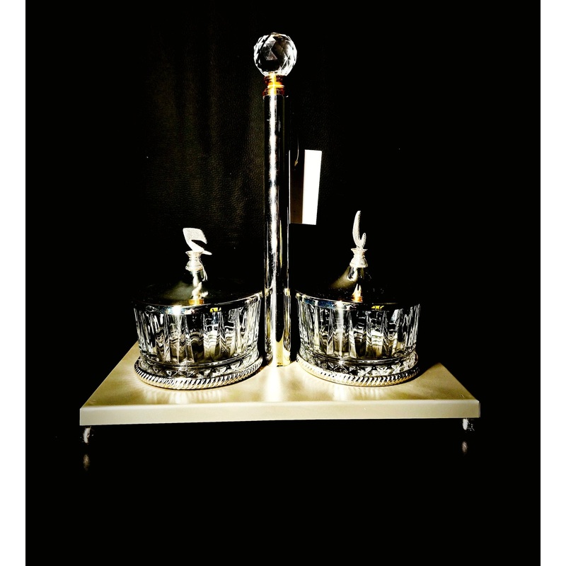 Majlis Candy Bowl 2Pcs With Stand White And Gold