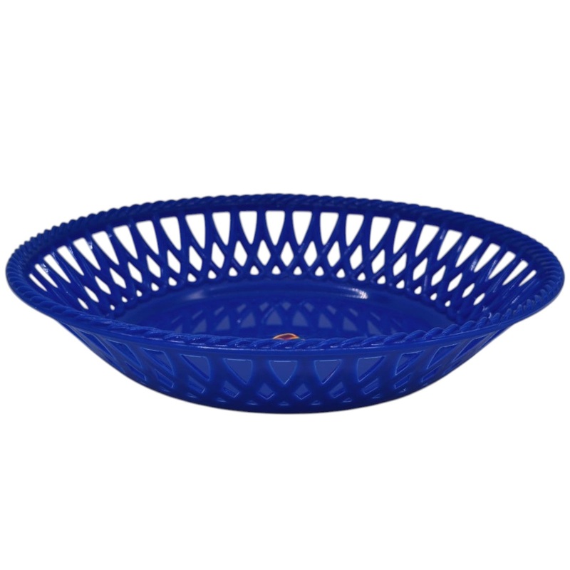 Plastic Fruit Round Tray Kitchen Counter Polypropylene Fruit Holder Modern-23cmX5-Blue