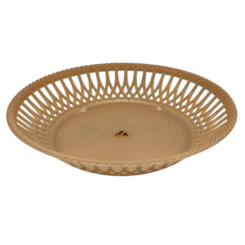 Plastic Fruit Round Tray Kitchen Counter Polypropylene Fruit Holder Modern-28cmX5-BurlyWood