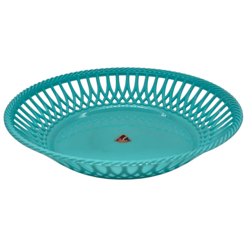 Plastic Fruit Round Tray Kitchen Counter Polypropylene Fruit Holder Modern-28cmX5-Cyan