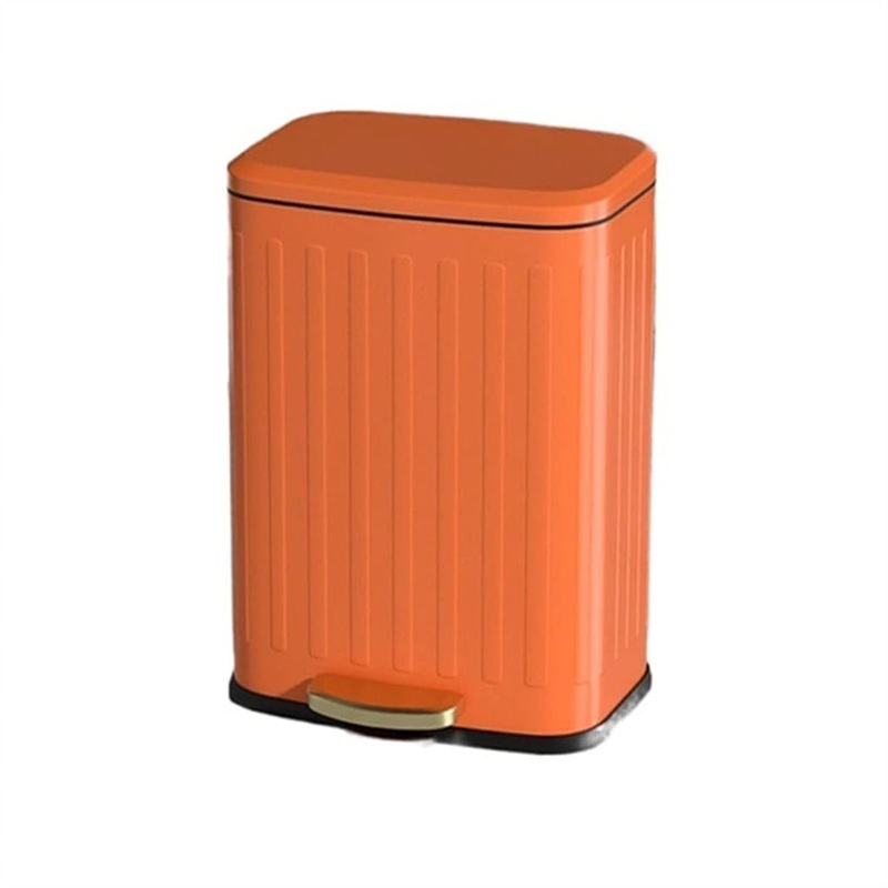 AKDC Metal Push Lid Dustbin Household Kitchen Living Room Trash Can Pedal Double-Layer Garbage Can Trash Can Papelera-6Liter-Orange