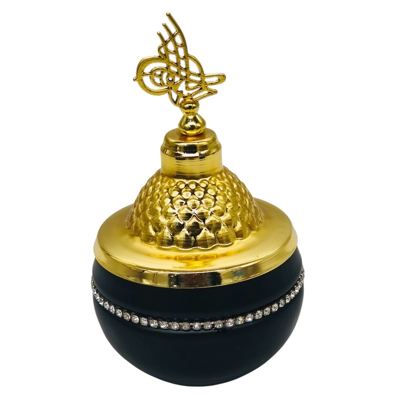AKDC Round Metal Sugar Pot 15cm*7cm, Black/Gold