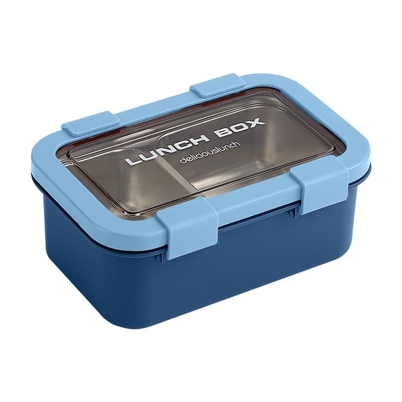 AKDC Two Compartment Lunch Box with Cutlery 850ml, SUS304 Stainless Steel Interior, Navy Blue