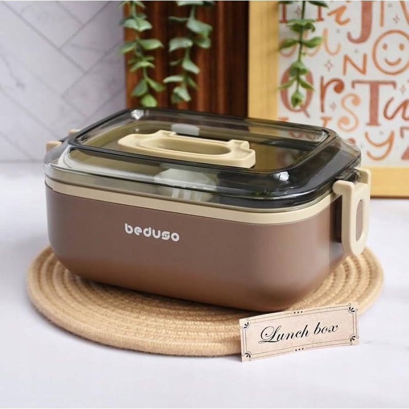 Beduso Lunch Box 1000ml, Stainless Steel Inner Tank, Sealed Snap-On Design, Brown