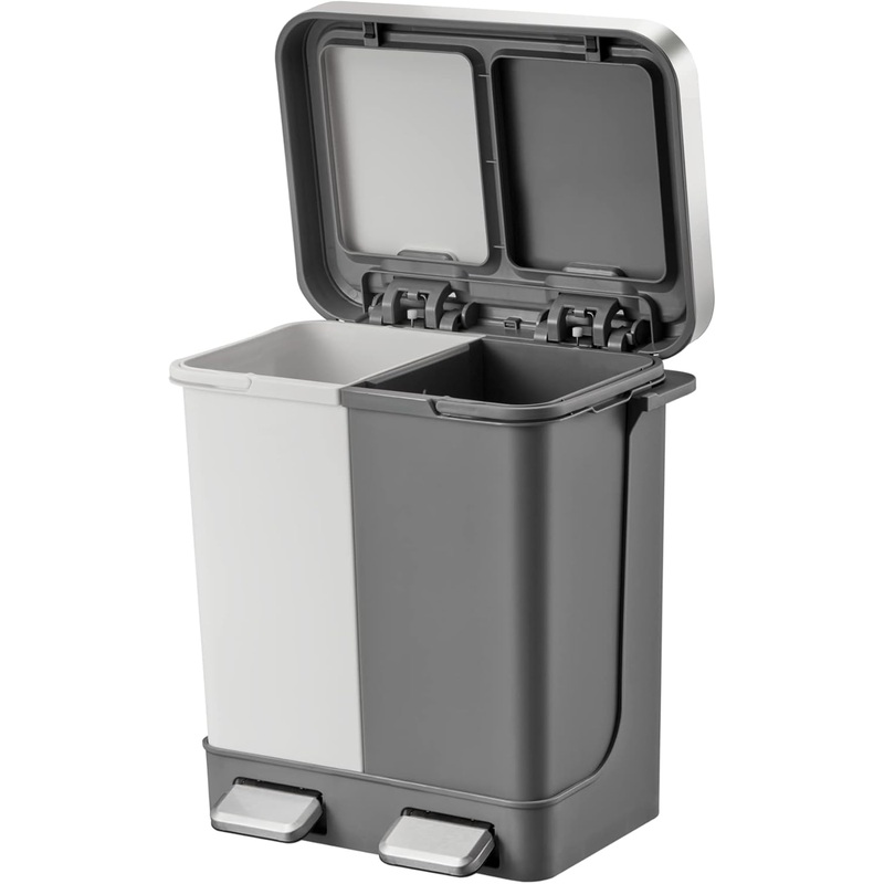 EKO EK6200-10L+10L-Pedal Type Recycler Duo Step Bin White/Gray 10L + 10L with Lid Without Inner Box-White&Gray