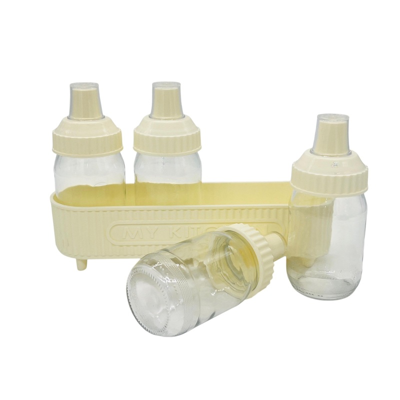 EMINEM 4pcs Glass Oil Bottle set 350ml*3, Including a Holding Tray, Off-White