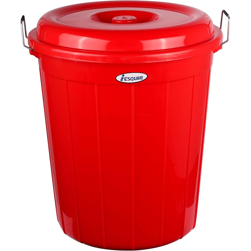 Esqube Plastic Drum Bucket With Lid-100Liter-Red