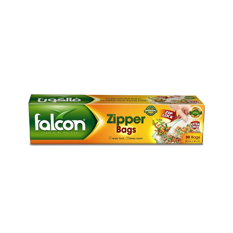 Falcon Zipper Bags 30cm*40cm, 30 Bags, Extra Thick, Easy Lock&Open
