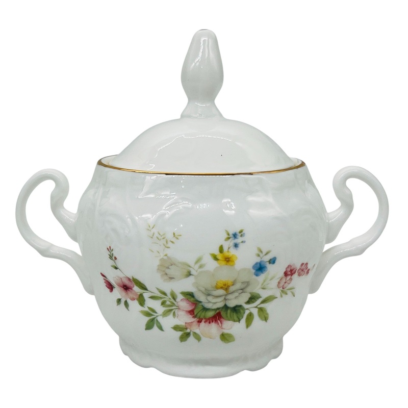 Luhpar Porcelain Sugar Pot with Lid 9cm*12cm, Multicolor Floral Design with Gold Rim