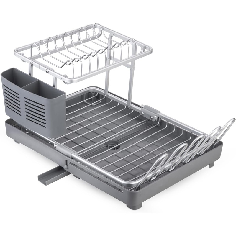 Royalford 8 Plates Aluminum Dish Racks RF12280 Cup Holder Dish Drainer Board Space Saving Kitchen Organizer Dish Drying Rack Countertop Kitchen Utensils Easy Installation-31.5DcmX28cmX11.5cm