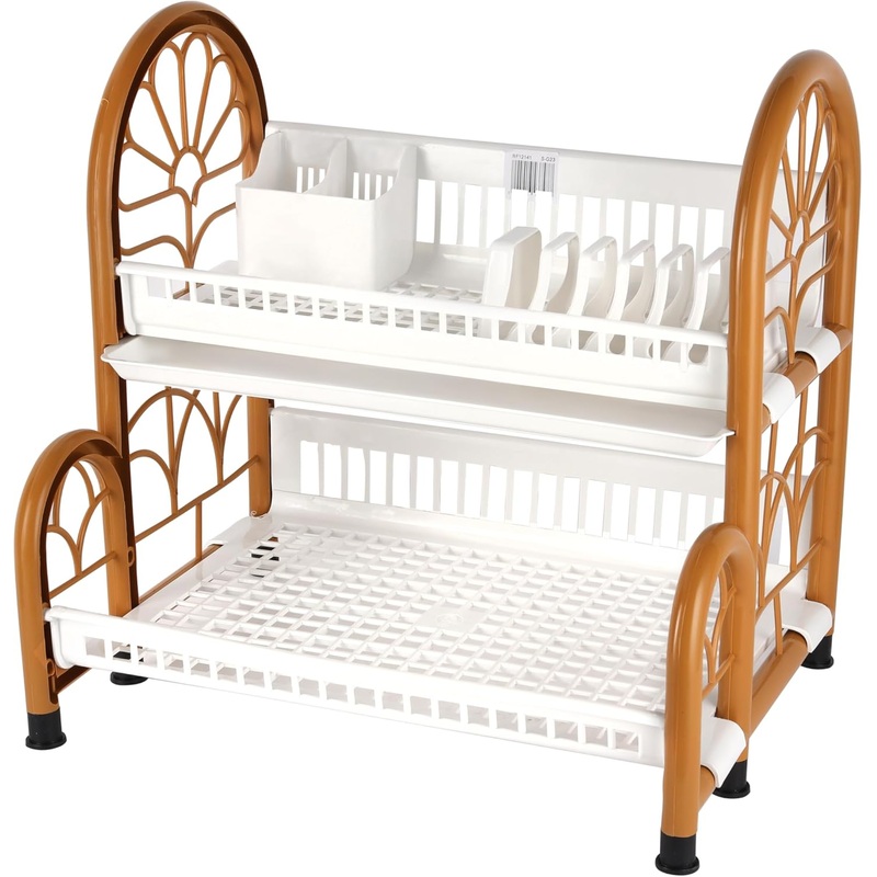 Royalford Plastic 2 Tier Colosseum Dish Rack RF12141 Dish Drying Stand Extra Large Storage Area Tray Dish Drainer Plate Rack Countertop Kitchen Organizer Utensils Dish Stand Double Level-52cmX53.5cmX41cm