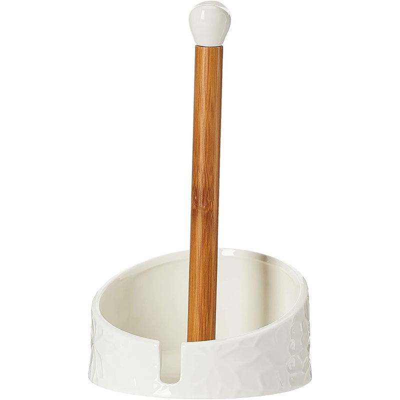 SHALLOW Bamboo Towel Holder with Ceramic Base, 14.5cm*14.5cm*25cm