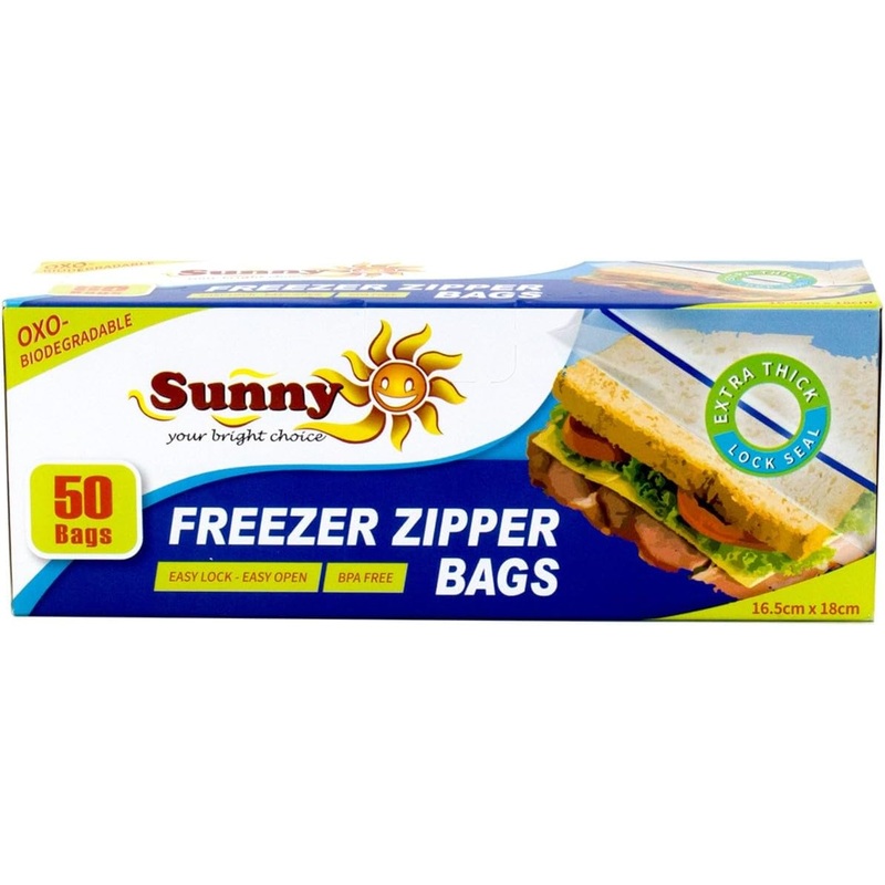 Sunny Zipper Bags 16.5cm*18cm, 50 Bags, Extra Thick, Easy Lock&Open, Oxo-Biodegradable