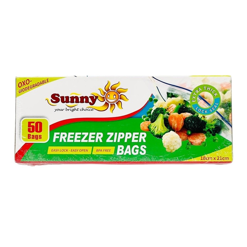 Sunny Zipper Bags 18cm*21cm, 50 Bags, Extra Thick, Easy Lock&Open, Oxo-Biodegradable