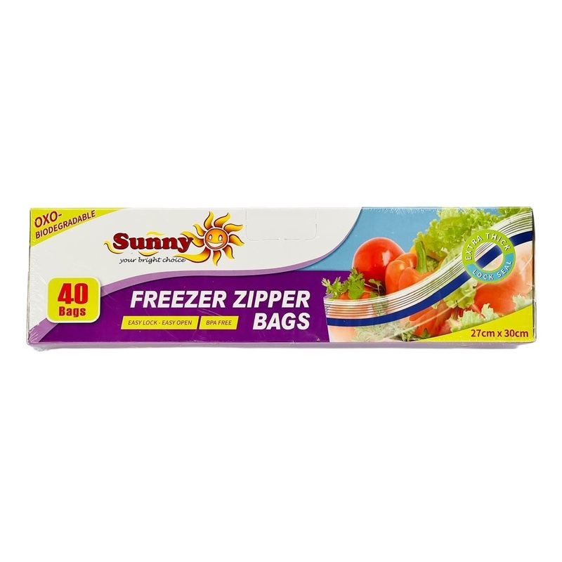 Sunny Zipper Bags 27cm*30cm, 40 Bags, Extra Thick, Easy Lock&Open, Oxo-Biodegradable