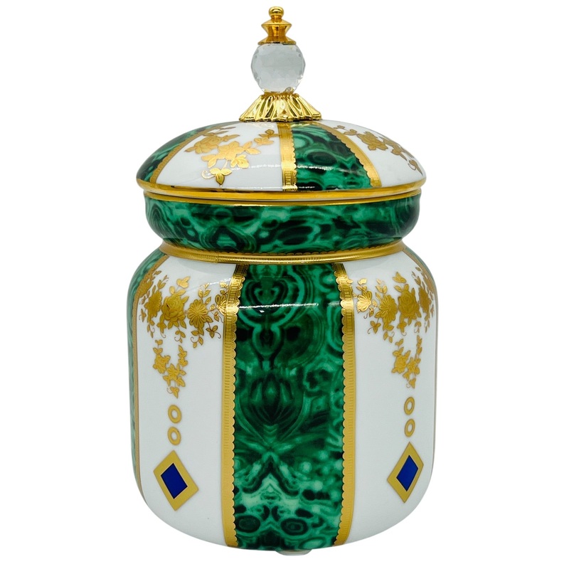 Veronese Ceramic Sugar Pot 12cm*12cm*20cm, Italian Design, Royal Green and Gold, PE19039
