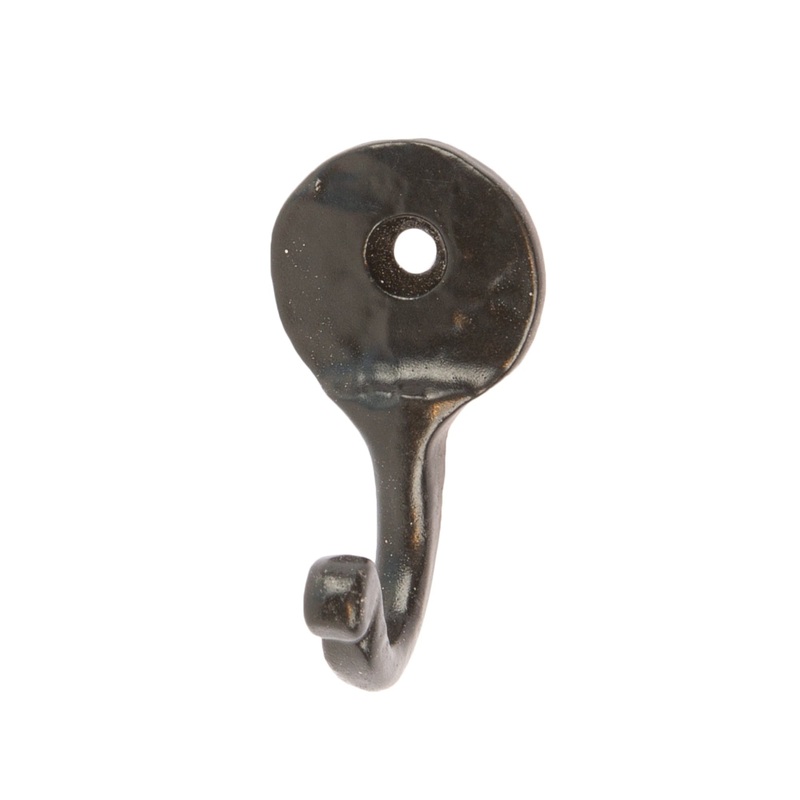 25mm x 45mm Black Hammered Round Plate Single Hook