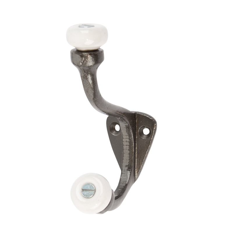30mm x 105mm White Ceramic Ball Hat & Coat Hook