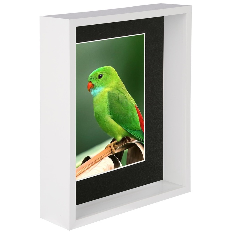 8" x 10" White 3D Deep Box Photo Frame - with 5" x 7" Mount