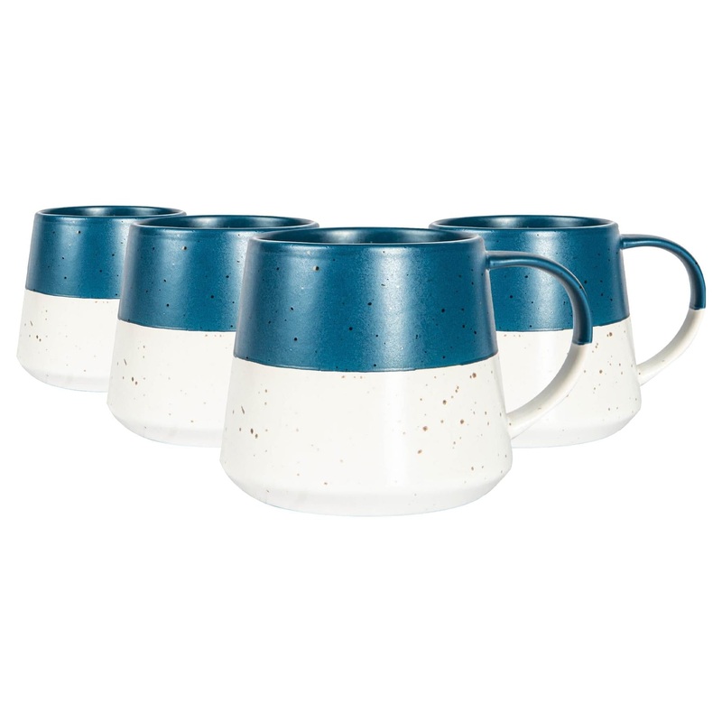370ml Colour Block Flecked Stoneware Belly Mugs - Pack of Four